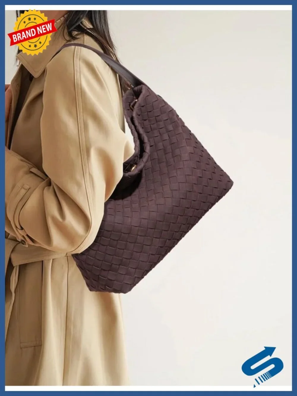 Woven Top Handle Hobo Tote Bag for Women Faux Leather Shoulder Handbag